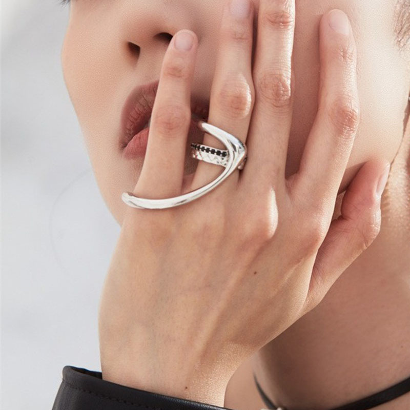 Street Fashion Rings - 女性のためのVENTFILLE-925スターリングシルバーダブルイヤリング,ジルコン,ヴィンテージパンクスタイル,ヒップホップスタイル,クール,女の子へのギフト,直送