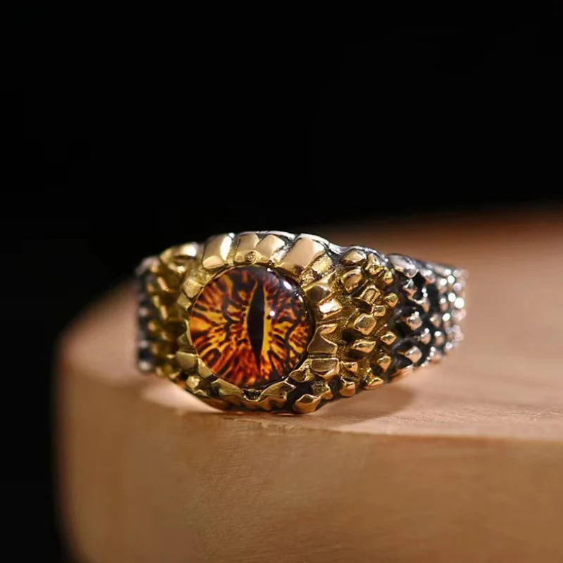 Street Fashion Rings - Thaiシルバー925男性用リング、ユニークな工芸品、パンクスタイル、ヒップホップ、pythons、スネークアイ、赤いリング開口部、調節可能な、ファインジュエリー
