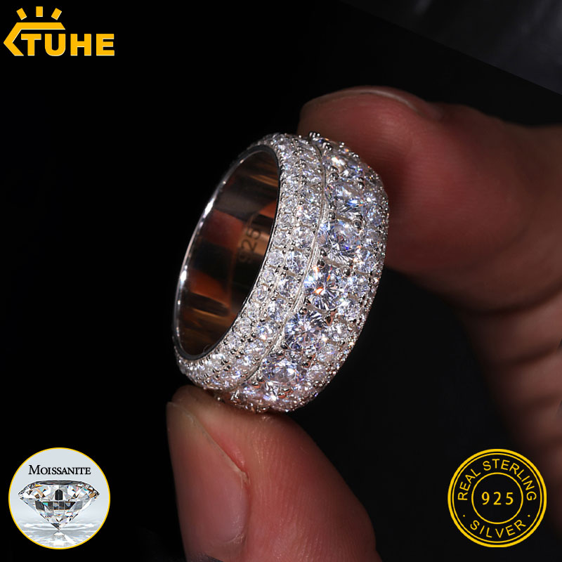 Street Fashion Rings - TUHE ユニセックス アイスアウト モアサナイト メンズリング S925