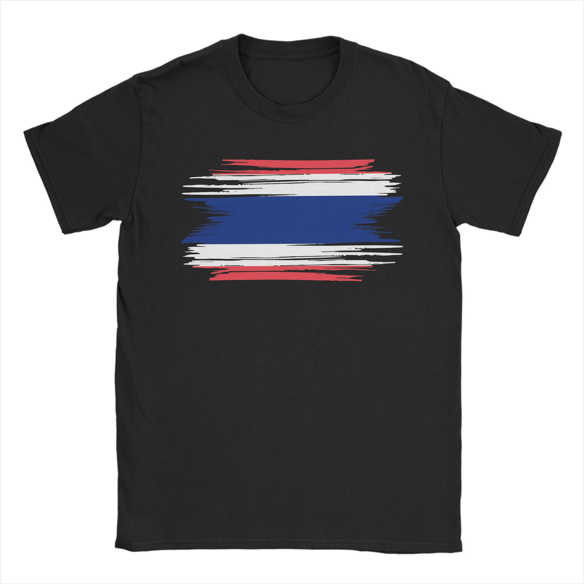 Street Fashion Thailand - ダメージ加工タイ国旗Tシャツ メンズ ストリートスタイル 100%コットンTシャツ 夏用 Oネック