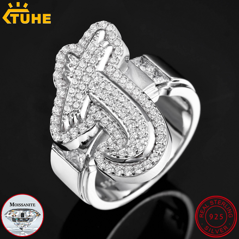 Street Fashion Rings - TUHE アイスアウト モアサナイト カスタムレターリング 925シルバー パーソナライズ