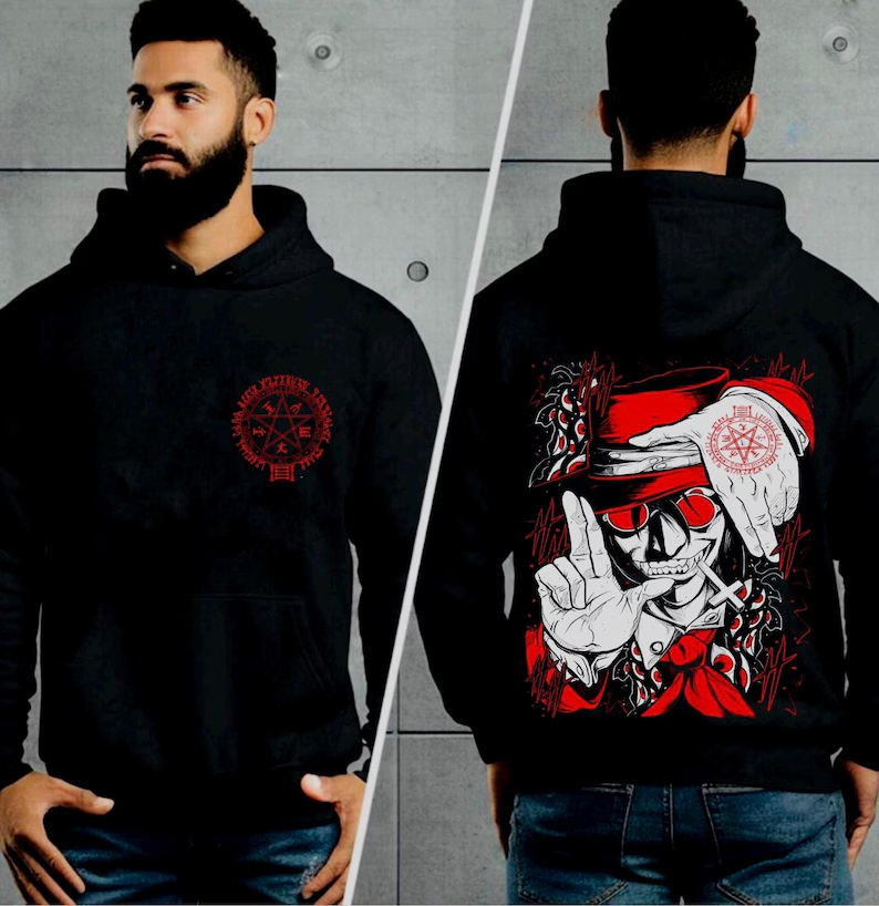Oversized Crewneck Fleece - ヘルシング フーディー オーバーサイズ ユニセックス グラフィックプリント クルーネック