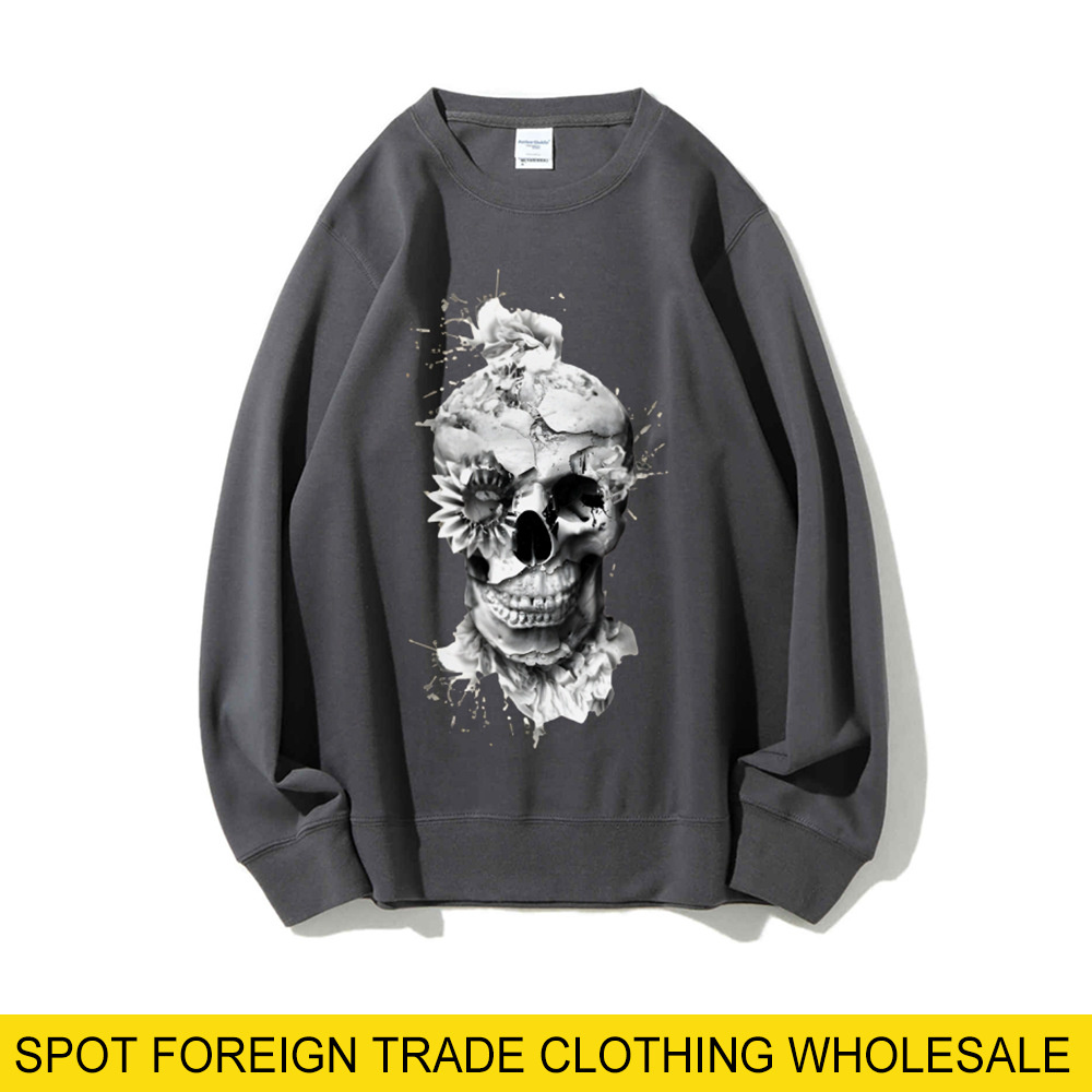Oversized Crewneck Fleece - スカルプリントオーバーサイズスウェットシャツルーズカジュアル秋クルーネックプルオーバー女性ティーン用ハロウィンパーティー衣装ゴシック居心地の良いギフト