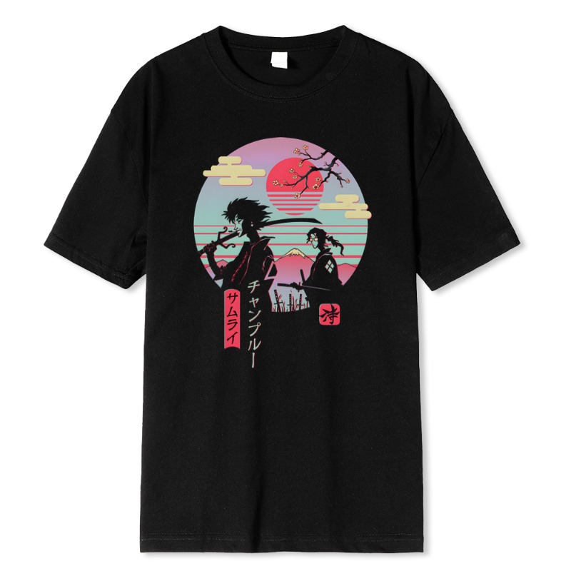 Street Fashion Style Male - 2 日本のサムライウォーキングホームヒップホッププリント男性トップスファッションストリート Tシャツ夏カジュアルコットン Tシャツ特大ルーズ Tシャツ