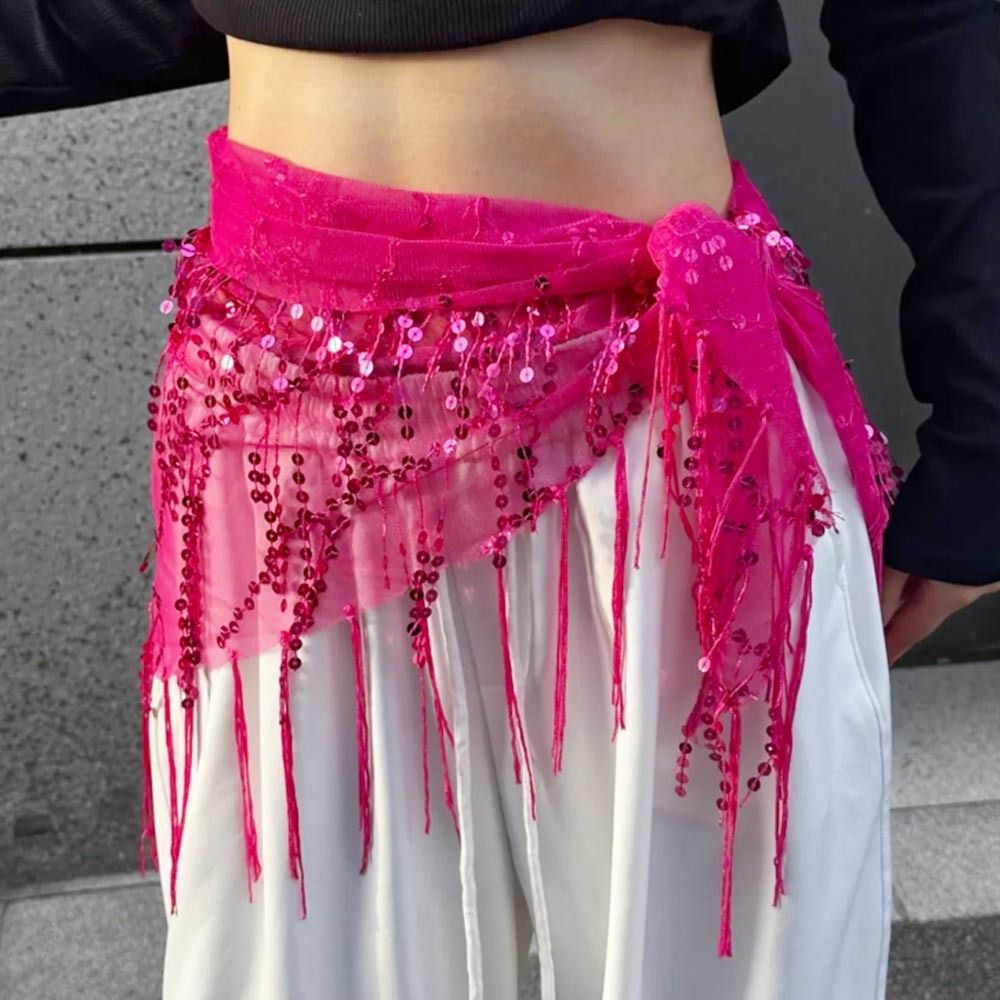 Street Fashion Thailand - ファッションスパンコールベリーダンスベルトタッセルジャズダンスヒップスカーフストリートダンスショー衣装ダンサースカート（タイ/インド/アラブ向け）
