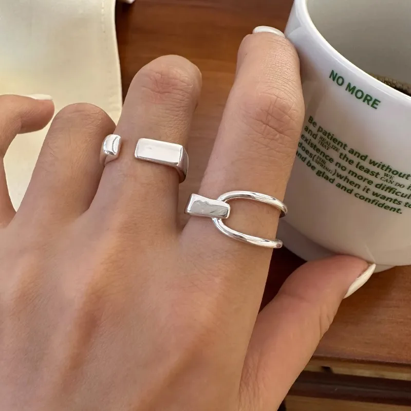 Street Fashion Rings - VENTFILLE 925 スターリングシルバーリングインファッションヒップホップヴィンテージカップル中空ラインパンクタイシルバーパーティー調節可能なジュエリー