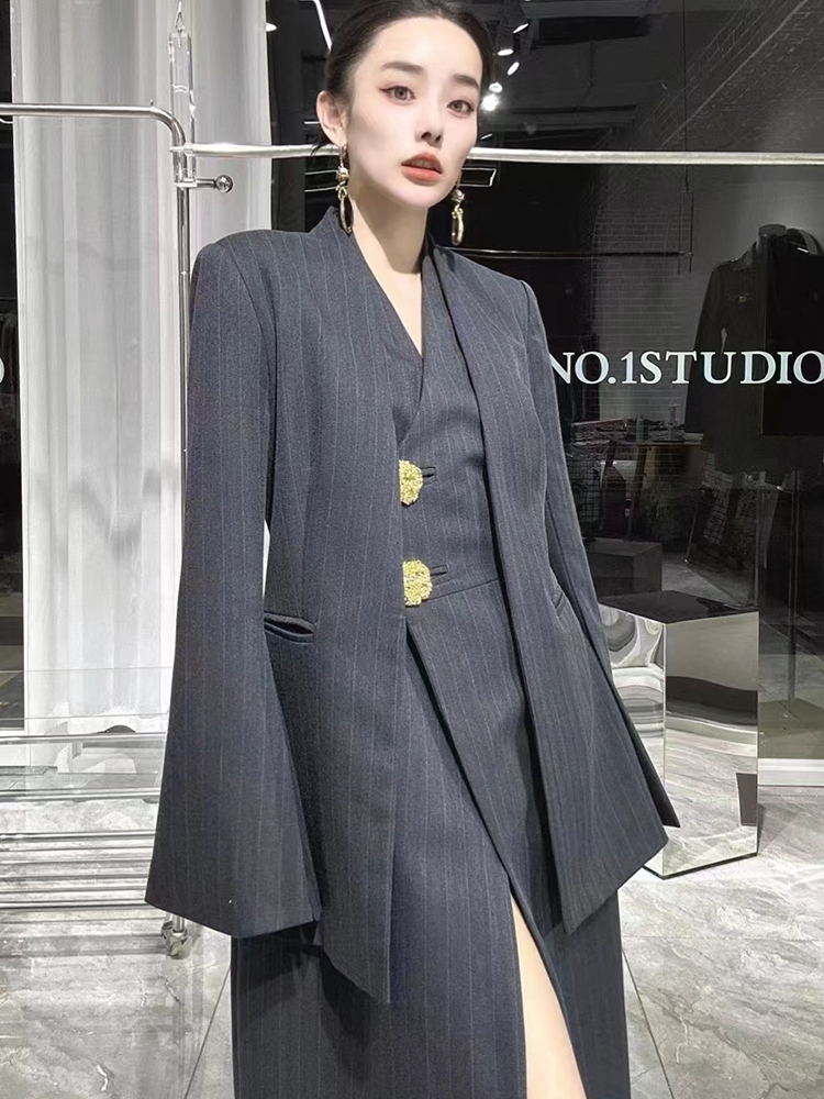 Superaen-ツーピースのコート,Vネック,分割ドレス, - Street Fashion Korean のレビューと価格
