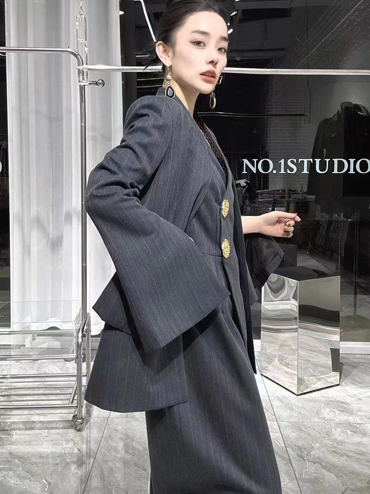 Superaen-ツーピースのコート,Vネック,分割ドレス, - Street Fashion Korean のレビューと価格