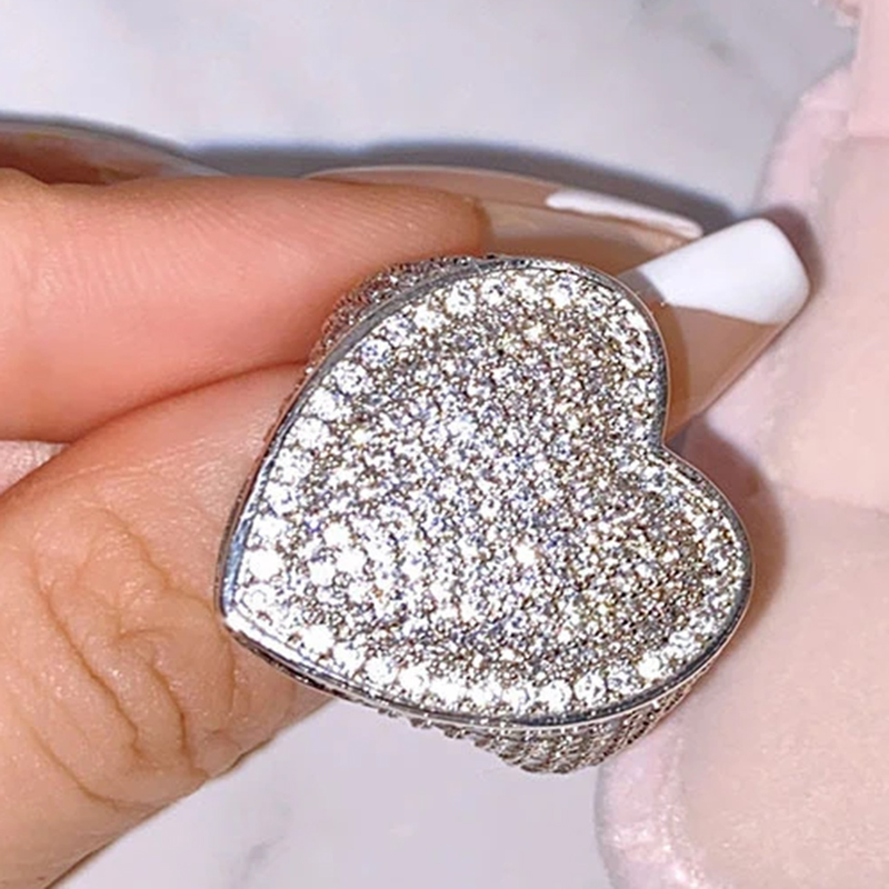 925シルバーメッキ ビッグハート フルマイクロパヴェ アイ - Street Fashion Rings のレビューと価格