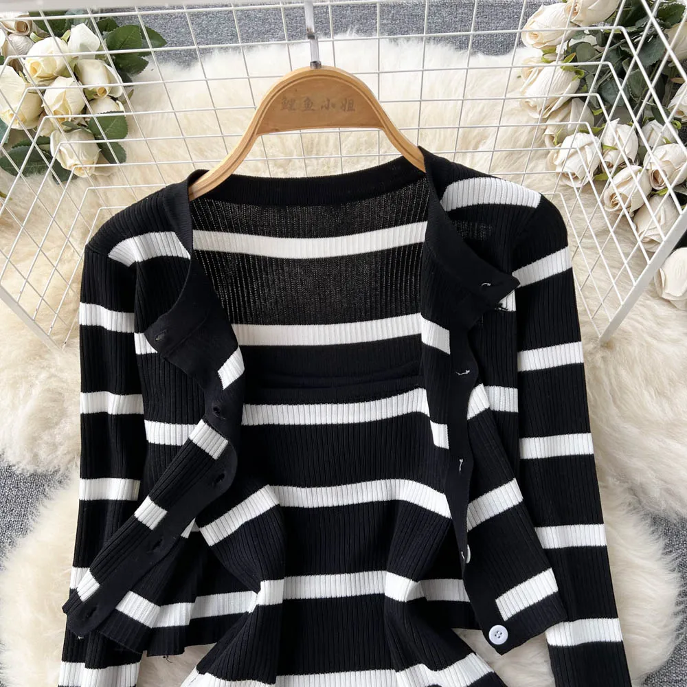 韓国の甘いヒットカラーパッチワークストライプスパゲッティスト - Street Fashion Korean のレビューと価格