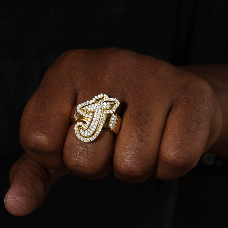 TUHE アイスアウト モアサナイト カスタムレターリング  - Street Fashion Rings のレビューと価格