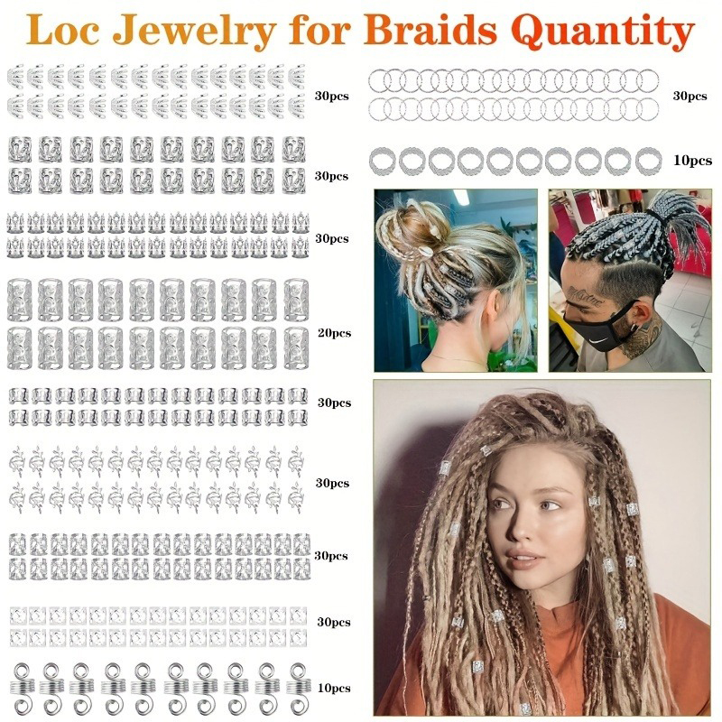 280個のシルバーメタルヘアブレイディングリング&カフスセッ - Street Fashion Rings のレビューと価格