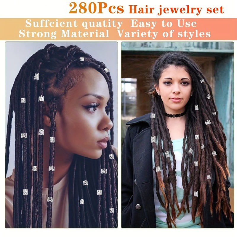 280個のシルバーメタルヘアブレイディングリング&カフスセッ - Street Fashion Rings のレビューと価格