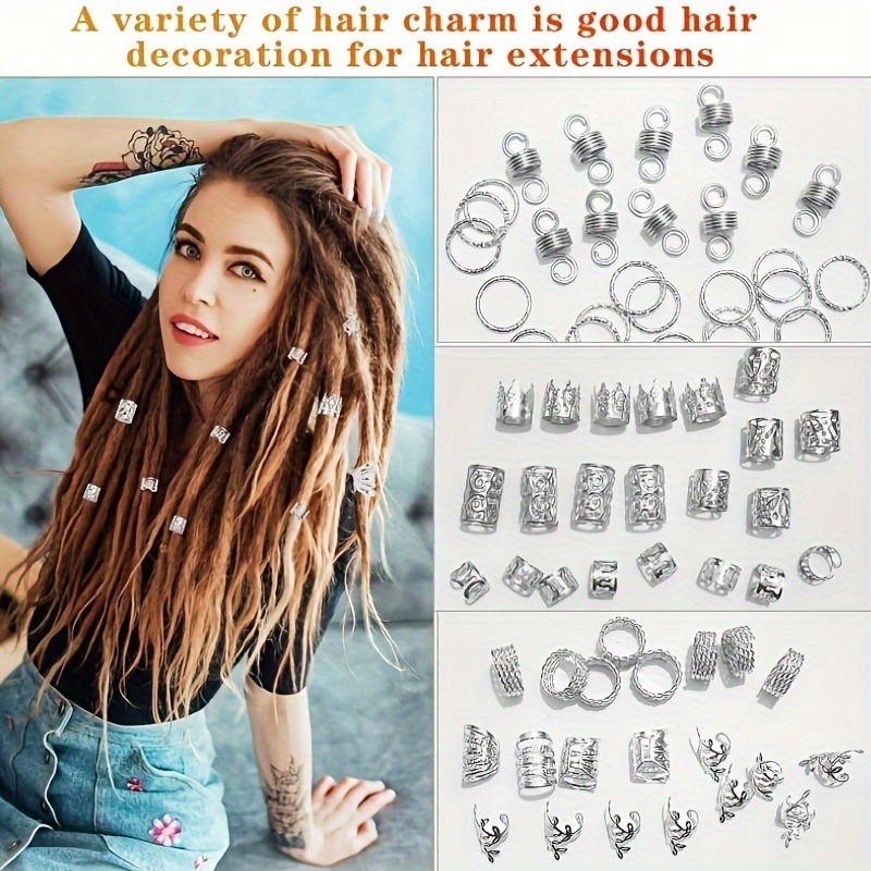 280個のシルバーメタルヘアブレイディングリング&カフスセッ - Street Fashion Rings のレビューと価格