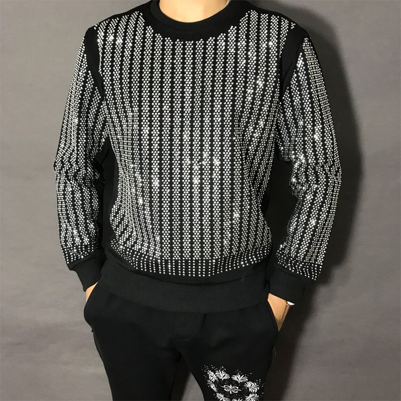 男性高級ラインストーンクルーネックスウェットシャツ特大厚手フ - Oversized Crewneck Fleece のレビューと価格