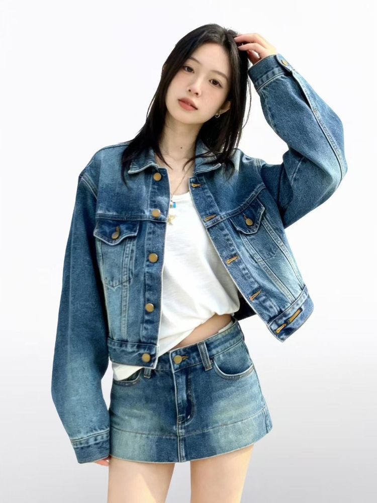 女性用アメリカンヴィンテージ2ピースデニムセット Y2Kデニ - Street Fashion Korean のレビューと価格