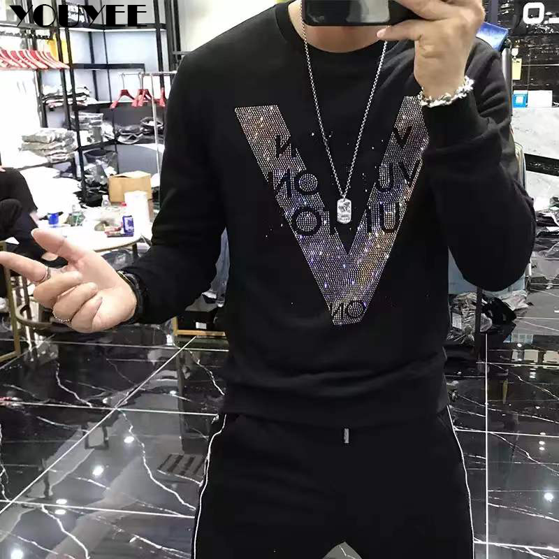 メンズパーカー品質 V 字型パターンラインストーンプルオーバ - Street Fashion Elements のレビューと価格