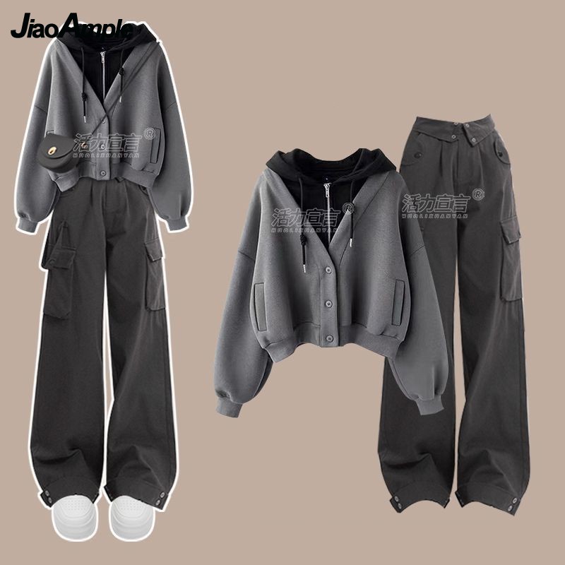 女性用パーカーとカーゴパンツのセット,女の子用パンツ,マッチ - Street Fashion Korean のレビューと価格