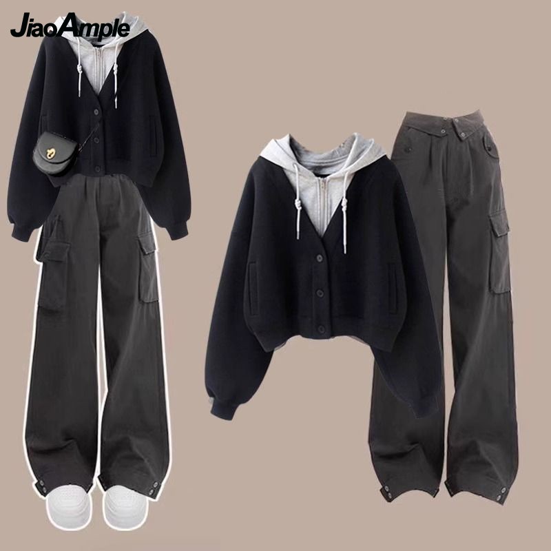 女性用パーカーとカーゴパンツのセット,女の子用パンツ,マッチ - Street Fashion Korean のレビューと価格