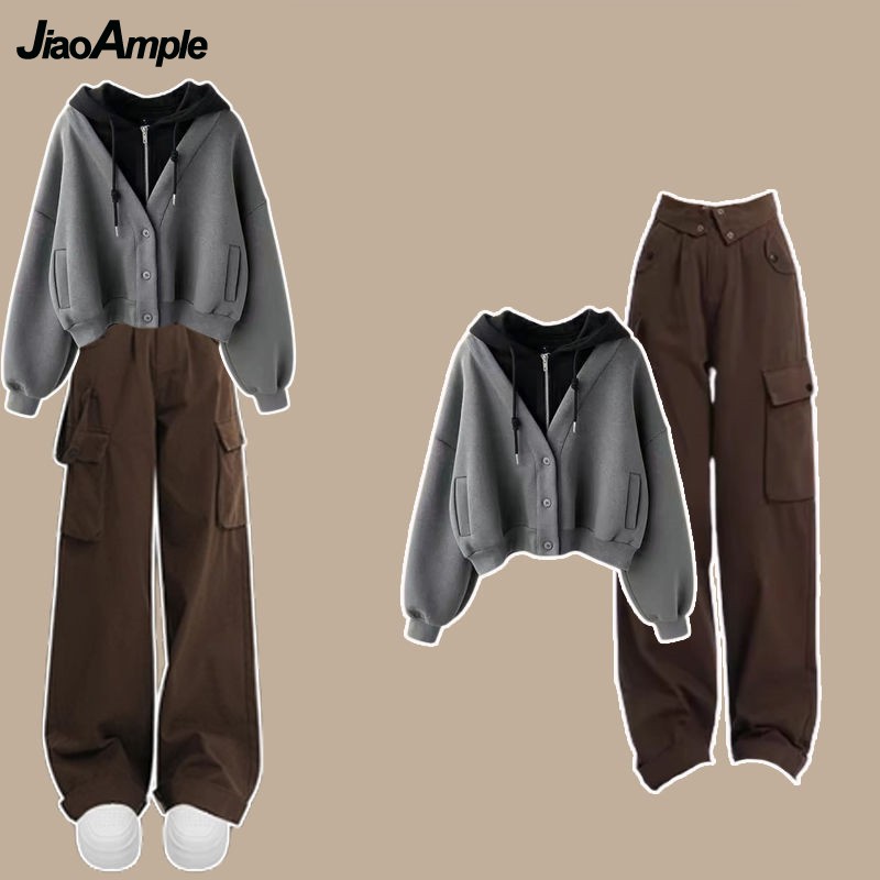 女性用パーカーとカーゴパンツのセット,女の子用パンツ,マッチ - Street Fashion Korean のレビューと価格