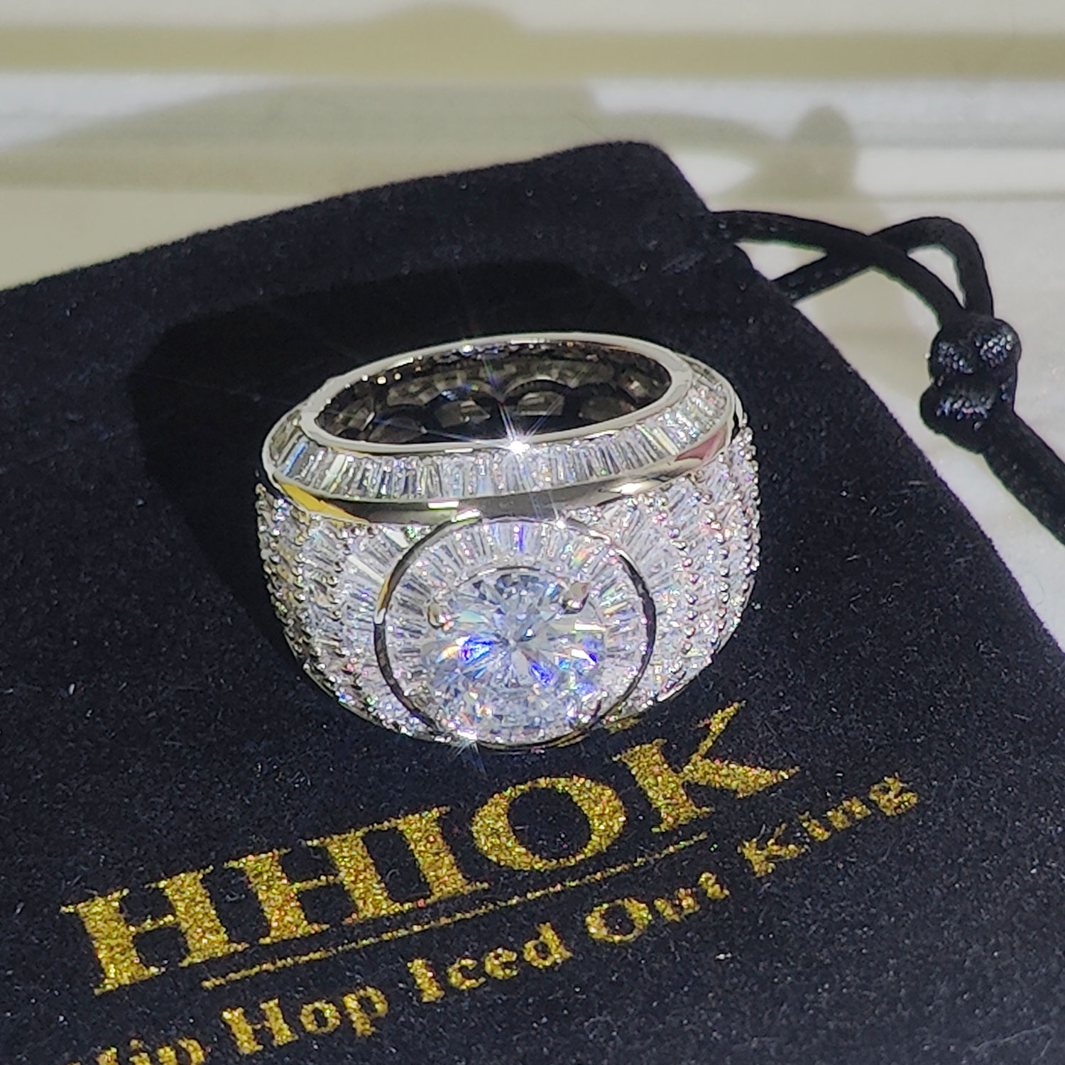 男性と女性のための銀と18k金メッキのクラスターリング,大き - Street Fashion Rings のレビューと価格