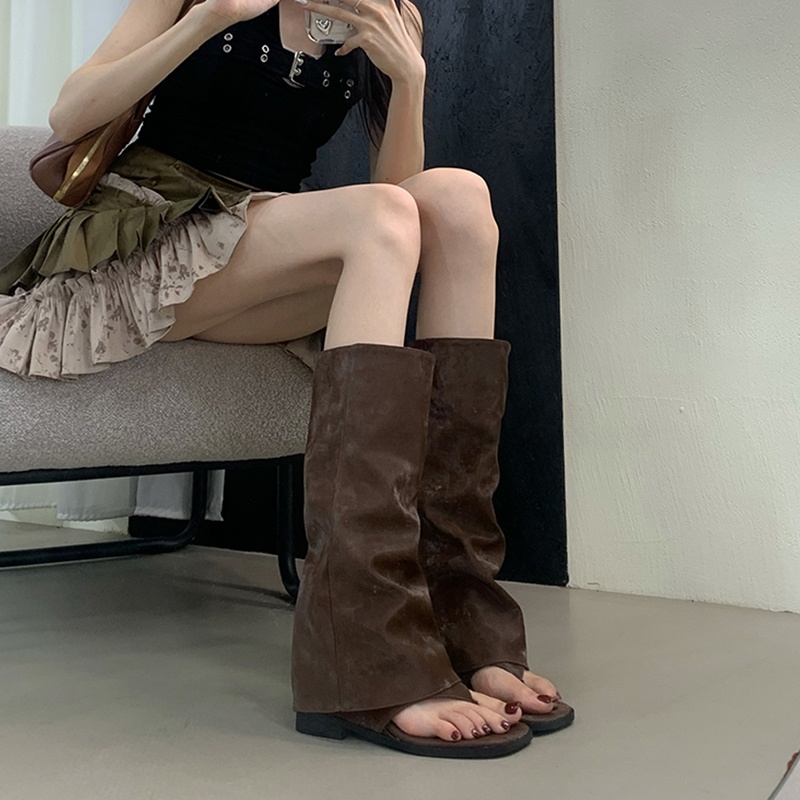 中空デザインの女性用ブーツ ベルベットカフ ミッドカーフ フ - Street Fashion Korean のレビューと価格