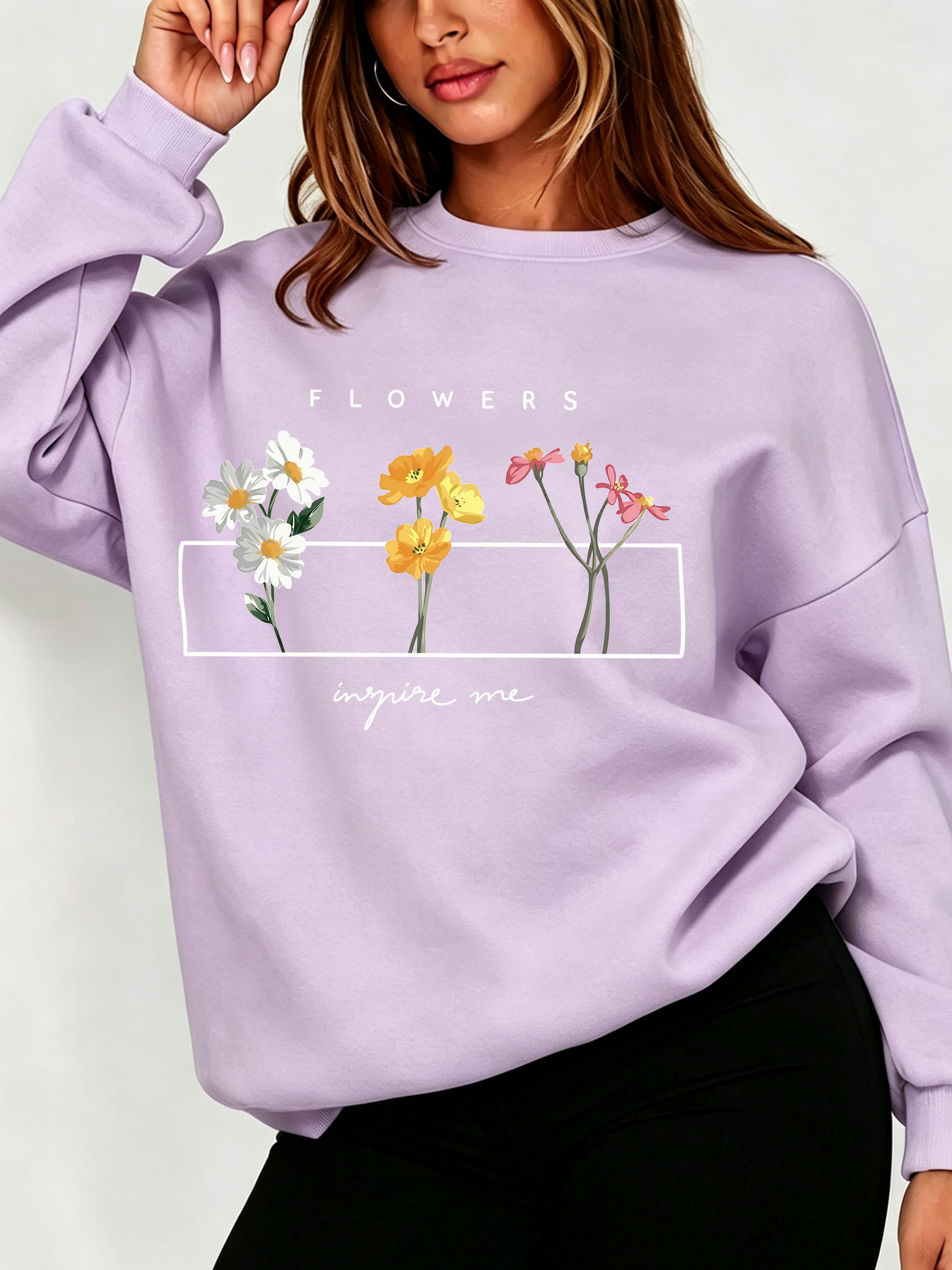 女性デイジー花柄スウェットシャツミニマルワイルドフラワーレタ - Oversized Crewneck Fleece のレビューと価格