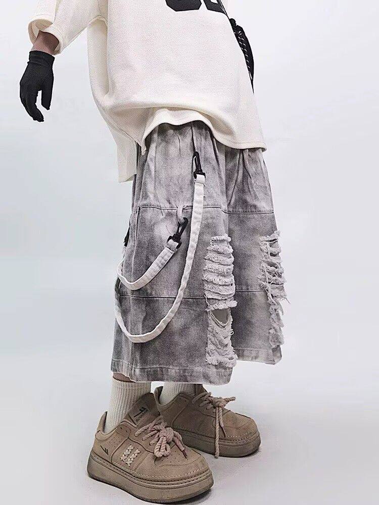レトロヒップホップメンズリップドジーンズ夏アメリカンカジュア - Street Fashion Style Male のレビューと価格