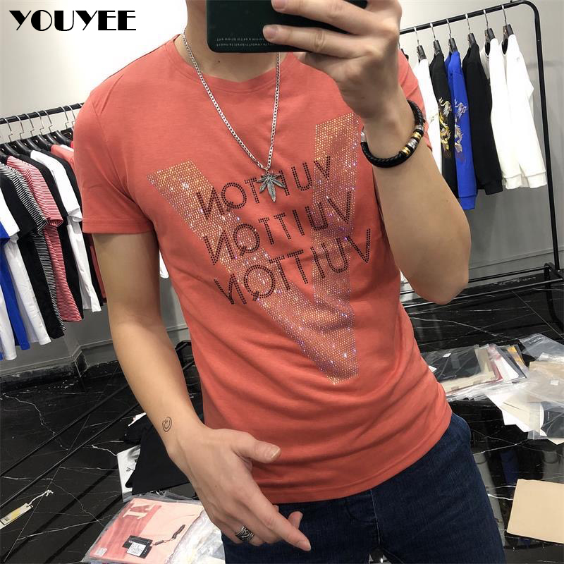男性用デザイナーウェア,上質なコットン,V字型,ラインストー - Street Fashion Style Male のレビューと価格