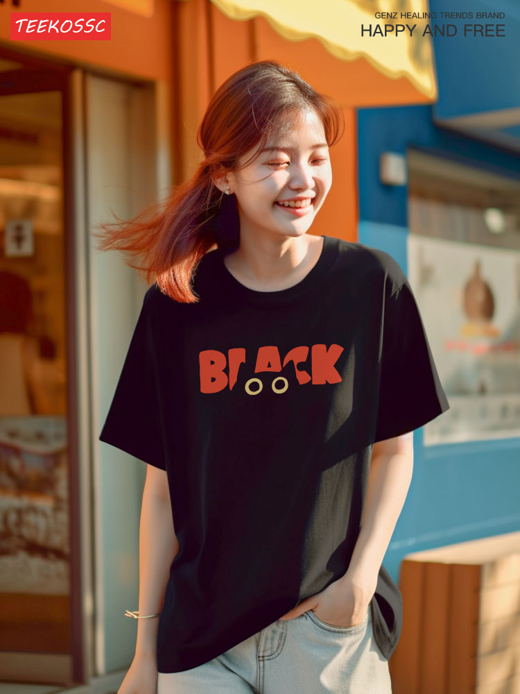 黒猫ファッションブランド純粋な綿ルーズ夏半袖 Tシャツ男性女 - Street Fashion Japan Brand のレビューと価格
