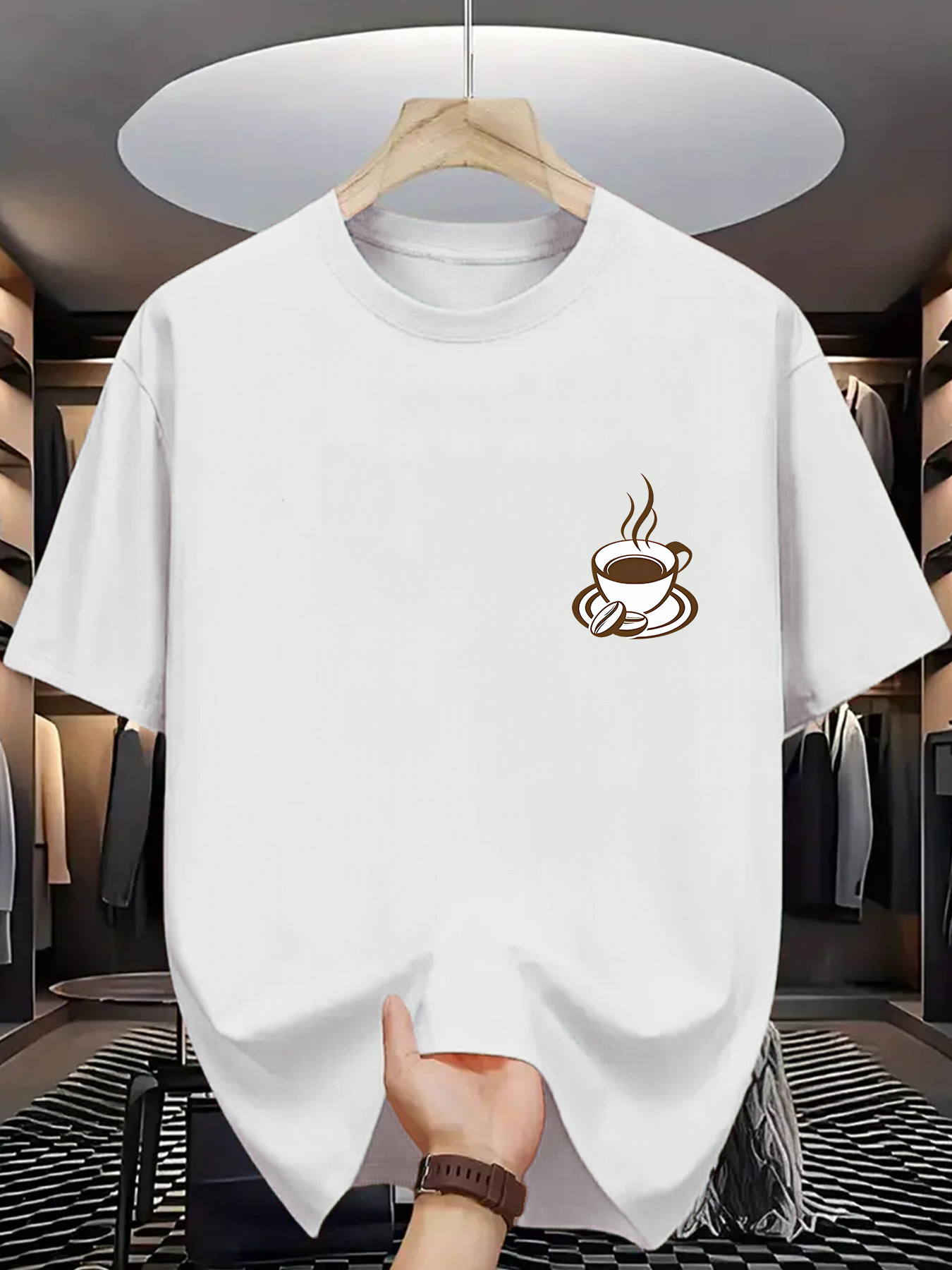 胸コーヒーカッププリント男性半袖 Tシャツシンプルなコーヒー - Street Fashion Style Male のレビューと価格